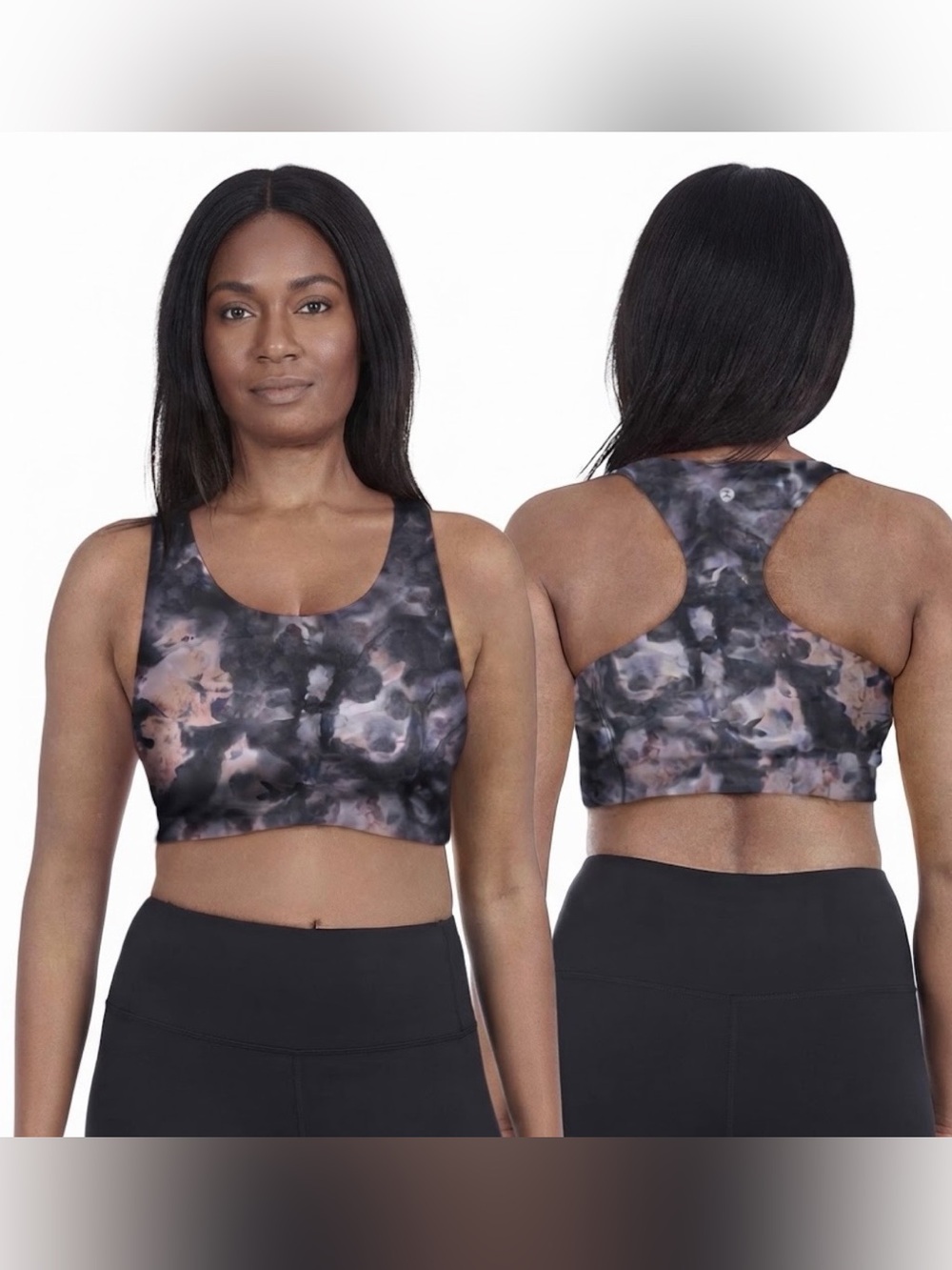 Danskin Tie-Dye Scoop Sports Bra in Black and Pinkish Taupe